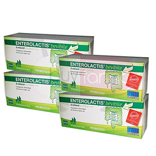 BUYFARMA PROMO PACK - 4X Enterolactis Bevibile - Integratore di Fermenti Lattici da 8 Miliardi di Cellule Vive - 48 Flaconcini da 10ml + Omaggio a Sorpresa