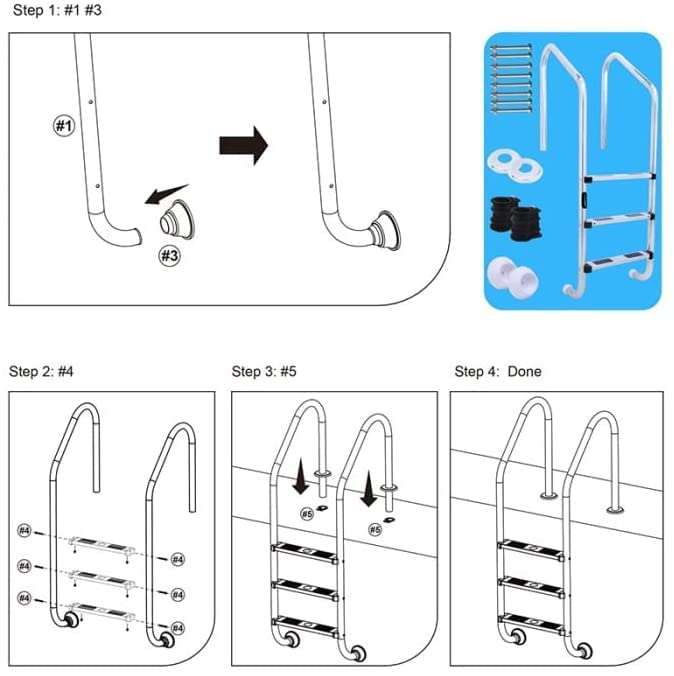 Escalera para piscina de acero inoxidable 3 peldaños miniatura 4
