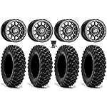 Bundle-9-Items-Sedona-Sano-Beadlock-14-Wheels-Black-28-Warrior-XT-Tires-4x137-Bolt-Pattern-10mmx125-Lug-Kit