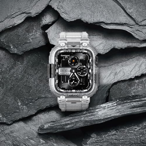 Image of amBand Bands Case Compatible with Apple Watch Series 11 /10 42mm for Men Women, M1 Sport Rugged Heavy Duty Cover Tactical Strap Military Grade Protective Bumper Protector for iWatch 42 mm Men, Clear