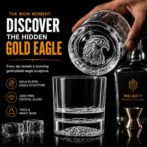 Image of Melbify Eagle Whiskey Glass | 300 ml | Set of 6 | Animal Whiskey Glasses | Old Fashioned | Premium | | Heavy | Round Whisky Glass with Thick Bottom