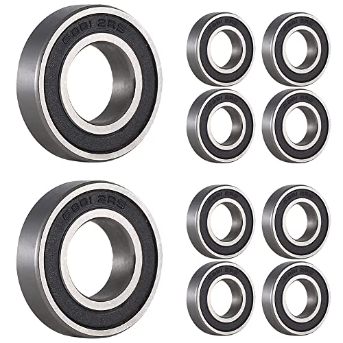 10 piezas 6001-2RS rodamiento de bolas 12x28x8mm con doble escudo para bricolaje, tornos, motores, impresoras 3D, fresadoras, dispositivos mecánicos diversos.
