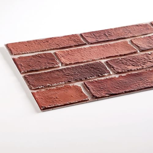 Haimin PVC 3D Wall Panels Peel and Stick （23.6x11.8in） 10 PCS IXPE Foam 3D Wallpaper, Faux Brick Wall Panels Faux Stone Foam Self Adhesive Textured Rock Pattern (Red Brick)