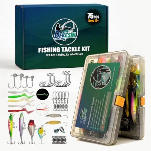 DEKESIN Bass Fishing Starter Kit - 75-Pc Small Tackle Box Set