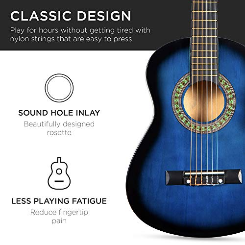 Best Choice Products 30In Kids Acoustic Guitar Beginner Starter Kit With Electric Tuner, Strap, Case, Strings - Blueburst #TOP4