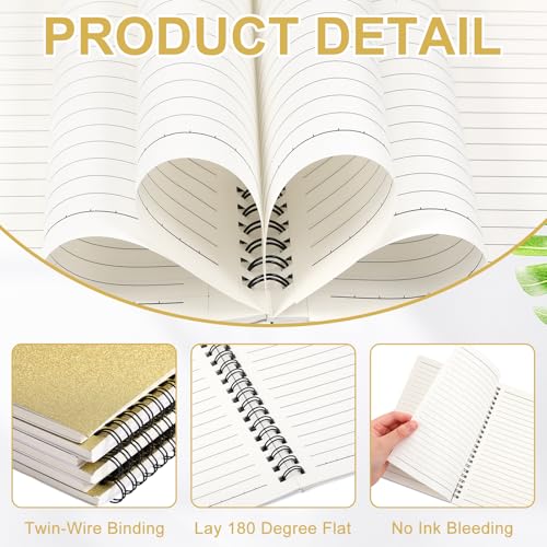 Image of Yahenda 6 Pcs Spiral Notebooks,1 Subject,Wide Ruled, Glitter Gold