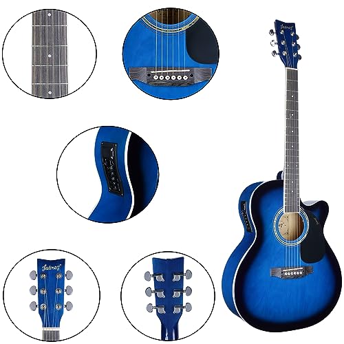 Image of JUAREZ Wood JRZ40C /BLU-EQ Guitar - Enhanced Sound with Truss Rod, Bag, Strings, Strap, Picks, and EQ-7545R Blue