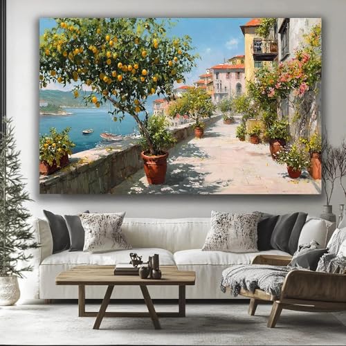 Affiche imprimée sur toile art mural paysage village côtier 70x110cm GOSRD