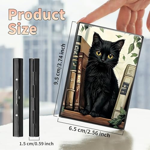 Image of Slim Credit Card Holder, Black Cat Books RFID Blocking Metal Wallet for Men & Women, Aluminum Minimalist Hard Case Pocket-Sized Business Cards Organizer (Fits Up to 10 Cards)