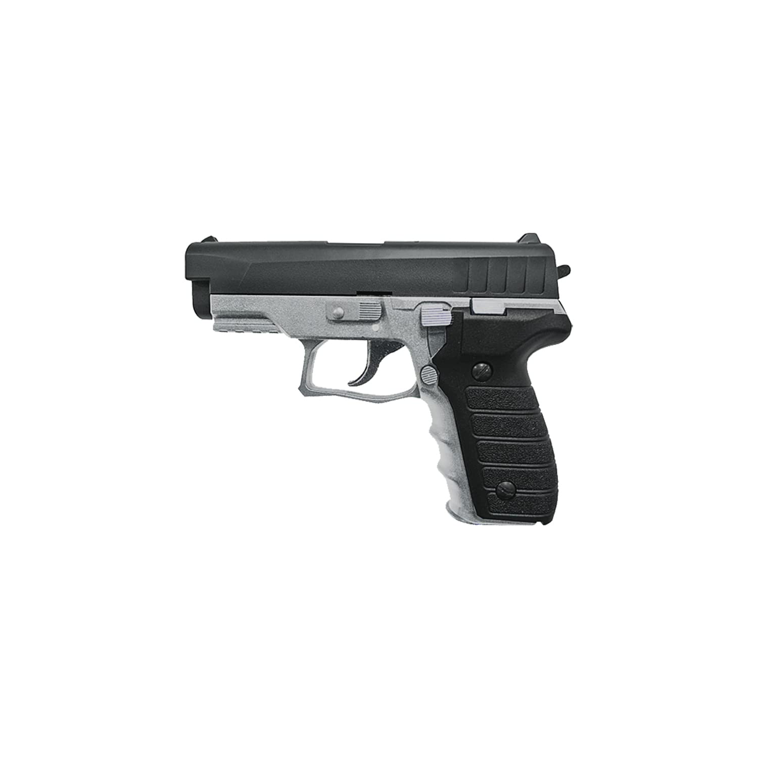 Pistola Airsoft Negro y Plata Sistema de Muelle, Cal. 6 mm. 0,37 j.