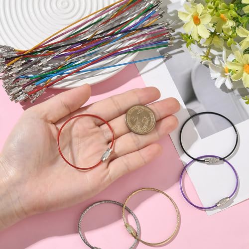 Image of SUNNYCLUE Stainless Steel Loops Wire Keychain Cable Large Key Rings Key Chain for Luggage Tags Key Tags Keyrings Kitchen