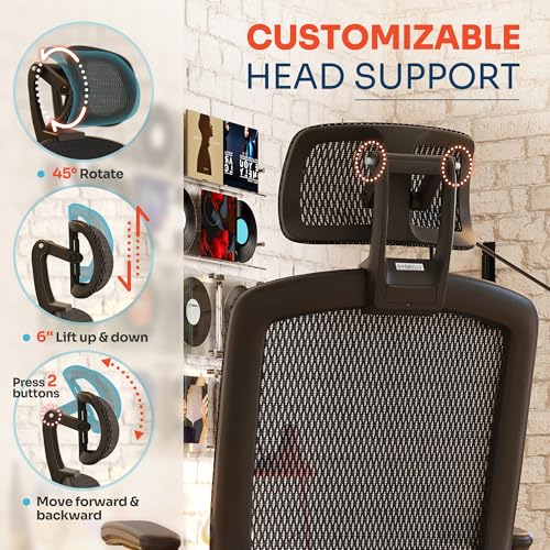 GABRYLLY Ergonomic Office Chair, High Back Home Desk Chair with Headrest, Flip-Up Arms, 90-120° Tilt Lock and Wide Cushion, Big and Tall Mesh Chairs for Man Woman, Black Task Chair(Dark Woodgrain) - Image 7