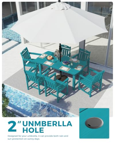 Image of Ciokea HDPE Outdoor Dining Set of 6, Patio Table and Chairs Sets, Lake Blue