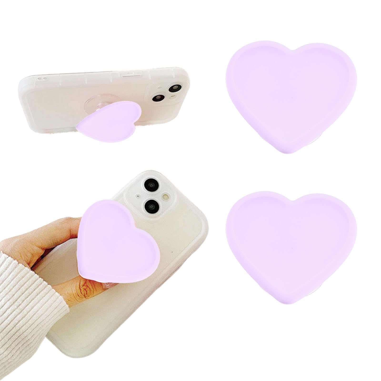 2PCS Heart-Shaped Silicone Mobile Phone Grip Stand,zakora Collapsible Cellphone Finger Grip Holder for Smartphone Tablet Cell Phone Accessory (Black) — view 10