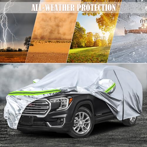 Image of Waterproof Car Covers Replace for 2010-2025 GMC Terrain, 6 Layers Silver All Weather Custom-fit Car Cover with Zipper Door & Windproof Bands for Snow Rain Dust Hail Protection