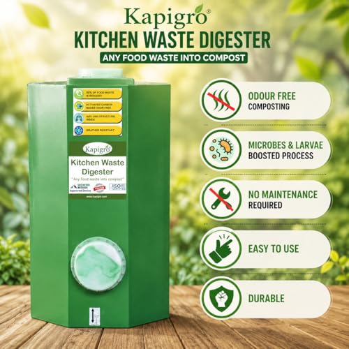 Image of Kitchen Waste Composter Bin 160 litres Outdoor | Large Compost Bin for Home | BSF Technology | Includes Compost Booster | Garden Waste Converter for 3-5 Member Families | Green