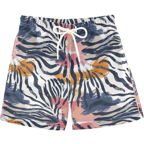 visesunny Summer Boy's Beach Shorts Multicolor Zebra Print Quick Dry Swim Trunks Baby Boy Bathing Suit with Pockets M