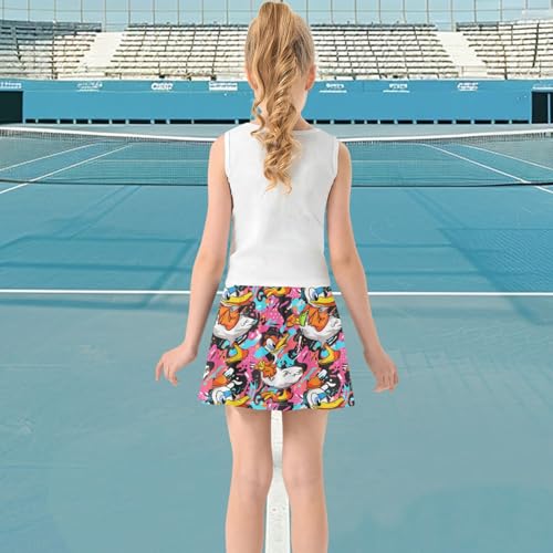 visesunny Girl's Golf Skirt Athletic Colorful Cartoon Hat Duck Tennis Skort Sport Activewear with Double Layer Pockets3