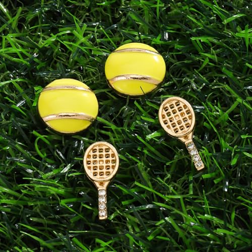 4 Pcs Tennis Earrings Set for Women, Rhinestone Tennis Racket Ball Studs, Sparkling Crystal Sport Jewelry Gift for Players2