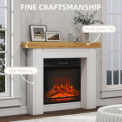 Image of HOMCOM Modern Fireplace Mantel with Leg, 51.2 inch W x 40.6 inch H, Natural Wood | Freestanding Fireplace Surround, For Electric Fireplaces