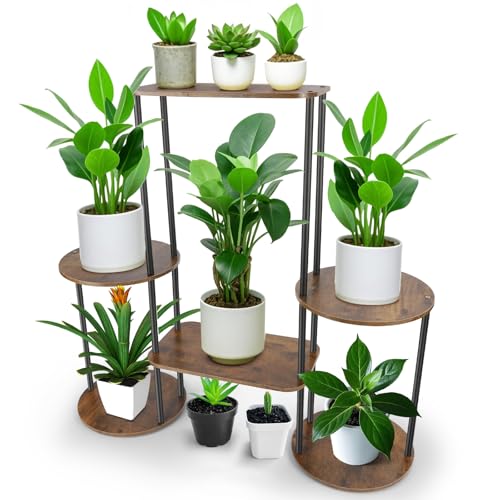 Diealles Shine Porta Piante da Interno, 6 Livelli Portavasi da Esterno Convertibile, Supporto Per Piante In Legno, per Interni ed Esterni, Decorazione per Balcone da Giardino, Soggiorno, Ufficio