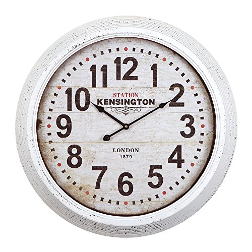 Yosemite Home Decor Circular Iron Wall Clock, White Frame, White Face, Black Text, Black Hands