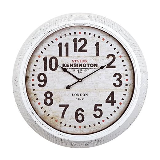 Yosemite Home Decor Circular Iron Wall Clock, White Frame, White Face, Black Text, Black Hands