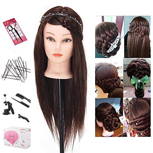 Mannequin Head, Beauty Star 18 Inch Long Brown Hair Cosmetology Mannequin Manikin Training Head Model Hairdressing Styling Practice Training Doll Heads with Clamp and Accessories