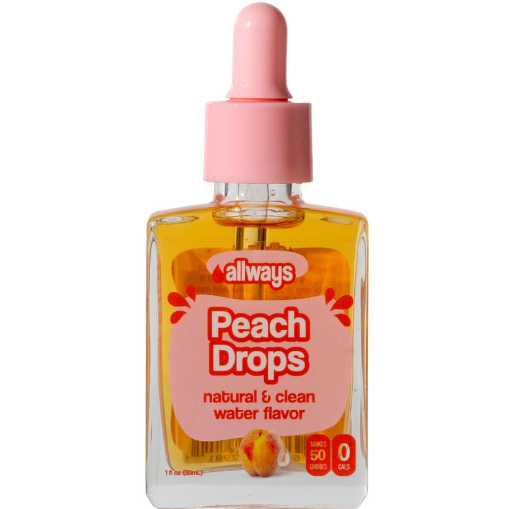 Allways Drops Natural Peach Water Enhancer | Sugar-Free, Zero Calories, Monk Fruit Sweetened | Glass Bottle for On-the-Go Hydration | Kids & Adults | 50 Servings