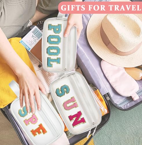 Image of COSHAYSOO Clear Sunscreen Bag SPF Beach Vacation Essentials Waterproof Summer Pool Must Have Accessories for Women Teen Girls, Family Beach Day Organizer Toiletry Pouch Travel Gifts Preppy Letter