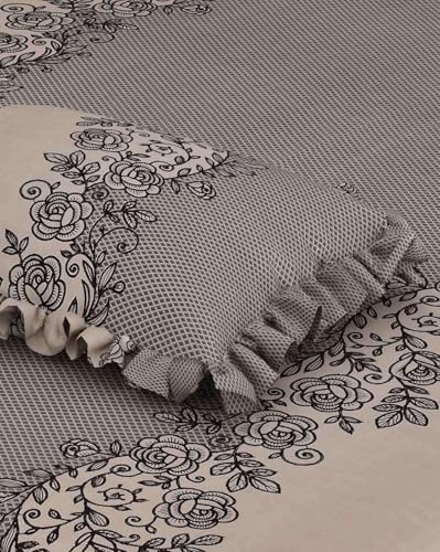 Image of King Size Fitted Bedsheet with 2 Frill Pillow Covers (Coffeefrill, King Size - 72x78 Inch)