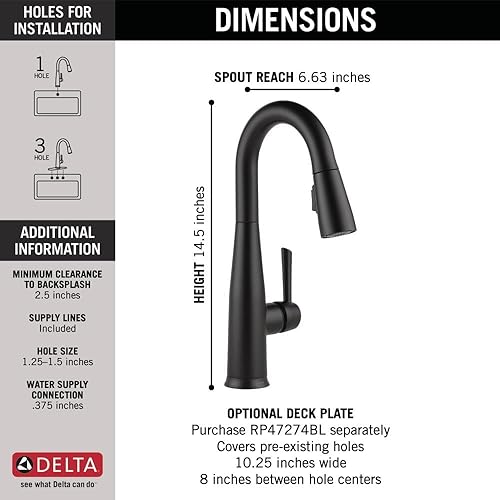 Miniatura 9 de Delta Faucet Essa Llave de una manija para barpreparación con acoplamiento de magnatita y cabezal rociador Touch-Clean, 9913T-RB-DST