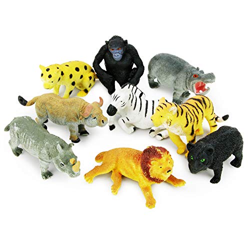Boley Stretchy Safari Animals - 10 Pc Small Soft Plastic Zoo Toys - Wild Animal Figurines Ages 3+