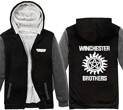 Herren Kapuzenpullover Voller Reißverschluss Drucken Winchester Brothers Samt gepolstert Kapuzenpullover Mantel Fleece Hoodie, Geeignet für den