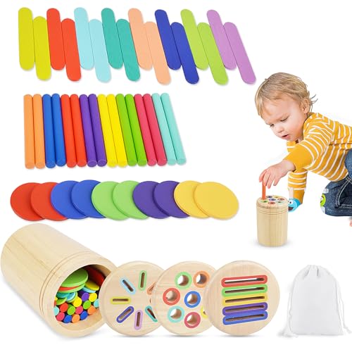 OdiuK Montessori Spielzeug ab 1 Jahr, 3-in-1 Farbe Sortierspiel Holzspielzeug Mädchen Jungen Feinmotorik Kinderspielzeug ab 1 2 3 Jahr, Motorikspielzeug Sensorik Spielzeug Geschenke für Kinder