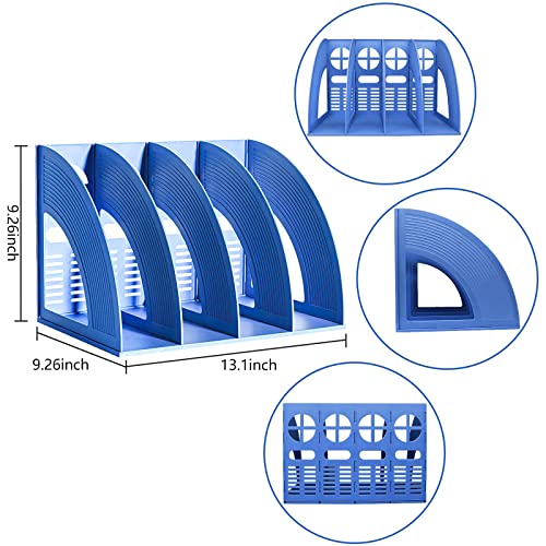 Image of SAYEEC File Holder Storage Folder 4 Compartment Standing Desktop Hollow Organizer Blue Files Shelf Frame Thicken Plastic Paper Notebook Magazine Bookstore for Office School Supplier Students