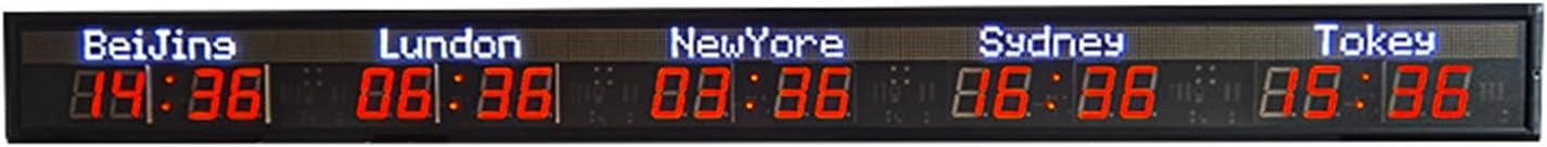 Large Digital LED World Clock with Multi-Zone Time Display, Accurate to Less Than 2 Minutes Annual Error, Adjustable Brightness for Home or Office Use