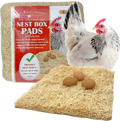 Image of Nest Box Pads for Chicken Nesting Boxes - 13 x 13 Pads Made in USA from Sustainably Sourced Aspen Excelsior,5 Count (Pack of 6)