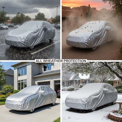 Image of Sulfar 100% Waterproof Car Body Cover Compatible with Mirror for Kia Syros (Triple Stitched, Full Bottom Elastic, Magic Silver with Black Piping)