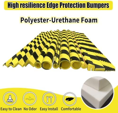 High-Visibility Foam Edge Protectors, 39" Self-Adhesive Corner Guards with Black & Yellow Stripes, Wall Bumpers for Safety in Warehouses, Offices & Home - 2 Pack