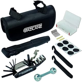 GADLANE Puncture Repair Kit With Mini Bike Pump - 16 In 1 Multi Tool Kit, Bone Wrench, Glueless Tube Repair Kit, 2 x Tyre Levers, Valve Adaptor & Frame Mounted Storage Case - Bike Tyre Repair Kit