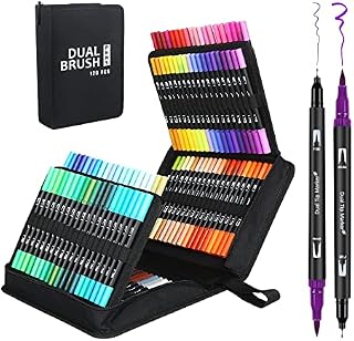 Funnasting Dual Tip Brush Pens, 120 Colors Felt Tip Pens Coloring Pens for adults with Canvas Bag for Adult Coloring Books Drawing Sketching Bullet Journal Calligraphy