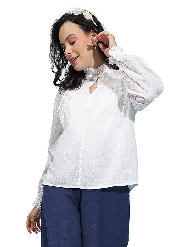 oxolloxo Women Long Sleeve High Neck with Button Closure Cotton Top-picture-39