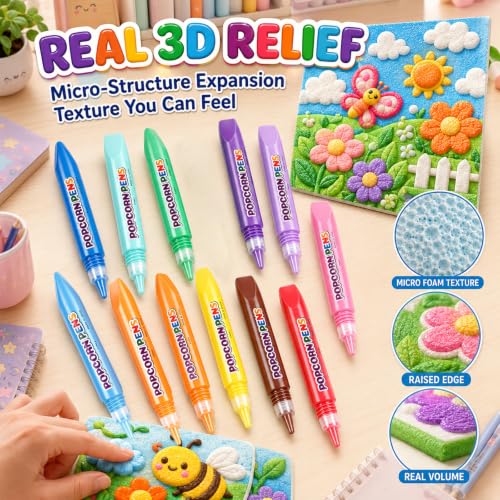 Image of PATPAT 12Pcs 3D Magic Pen for Kids Colour Popcorn Pens Markers for Drawing