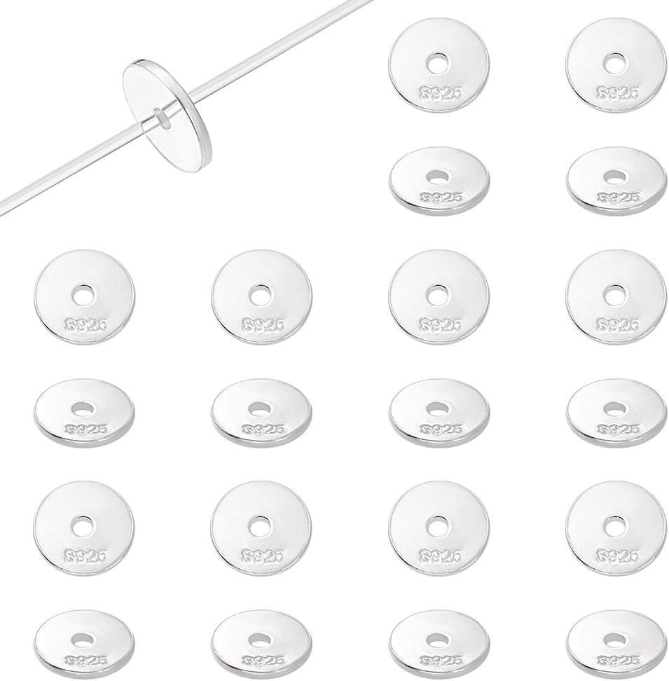 PH PandaHall 20pcs 925 Sterling Silver Flat Disc Spacer Beads 6mm Metal Heishi Long-Lasting Spacers for Clay Summer Bikini Chain Stackable Necklace Bracelet Jewelry Making (Pack of 2)