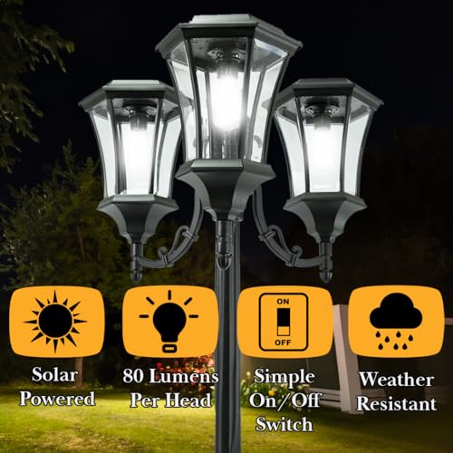 Sun-Ray 312016 Avalon 3-Head Solar Lamp Post and Planter, 7 ft, Black, Batteries Included