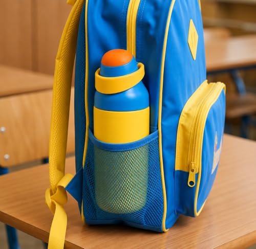 Image of HomeCloud 500ML Stainless Steel Water Bottle for Kids - Double Wall Vacuum Insulated, Leakproof Straw Lid, BPA-Free Reusable Flask with Dual Drinking Spout for School, Travel & Sports (Yellow Orange)