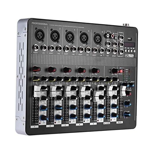 Summina Profesional de 7 Canales Mic Line Audio Mixer Mesa de Mezclas con 3 Bandas de Interfaz USB EQ 48V Phantom Power