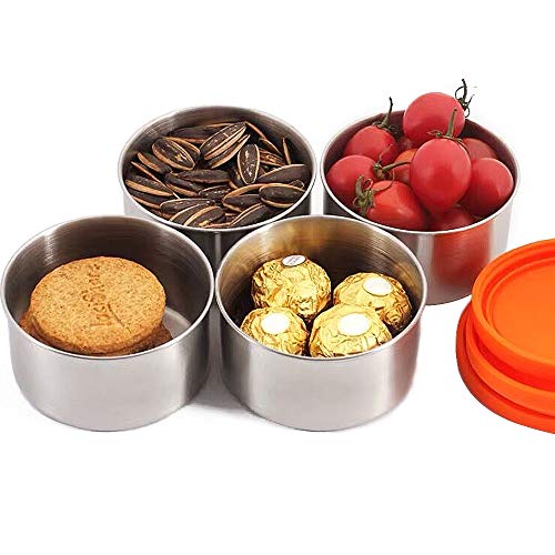 Stainless Steel Condiment Containers with Lids, 3 Pack Leak Proof Salad Dressing Containers with Lids, 1.6oz Mini Metal Condiment Cups with Lids, Reusable Sauce Cups with Lids for Condiments, Sauce