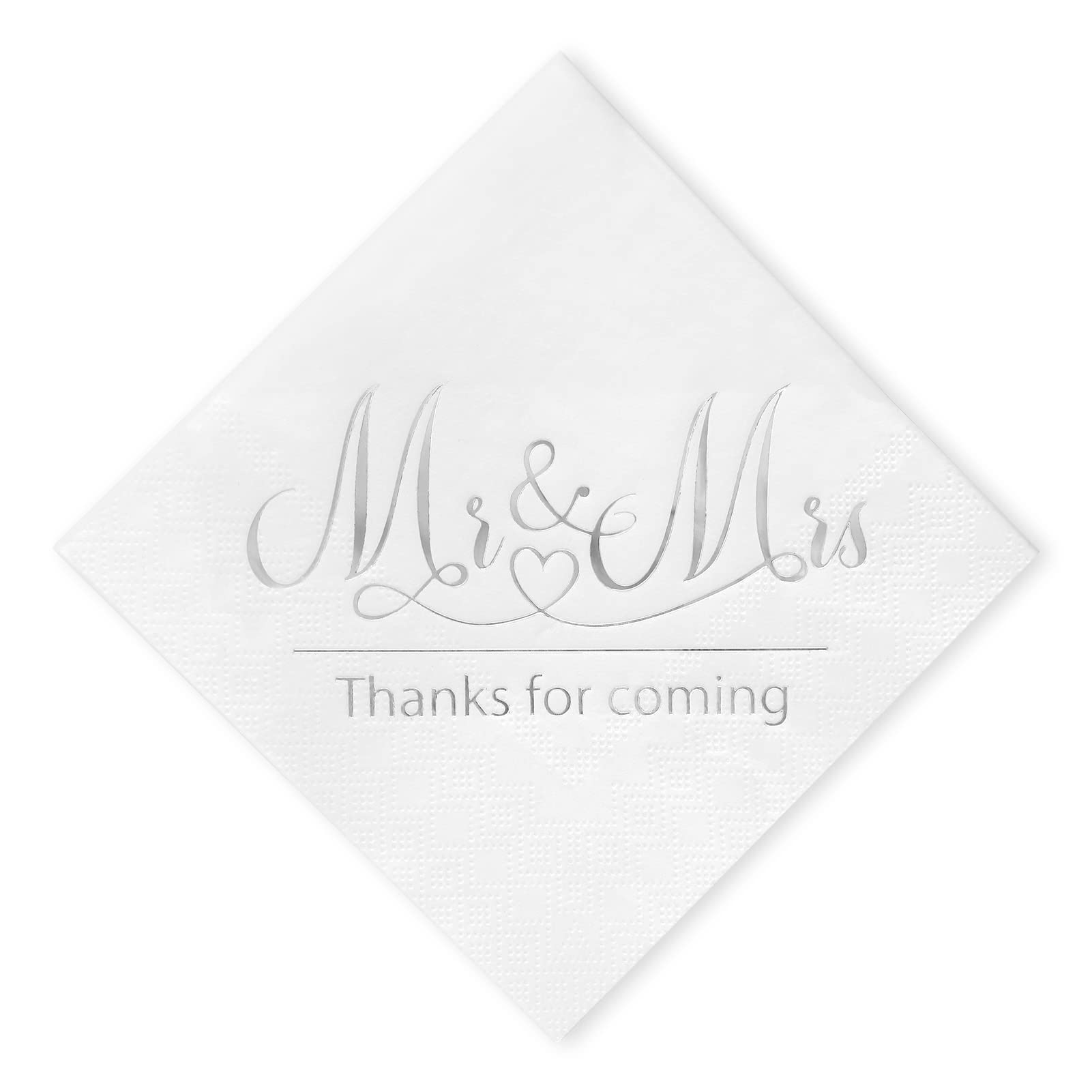 100 Pcs, 3-Ply Wedding Napkins Mr & Mrs Gold Cocktail Beverage Napkins for Wedding Reception Decorations Shower Engagement Party, Cake Dessert Table decorations Supplies (Silver)